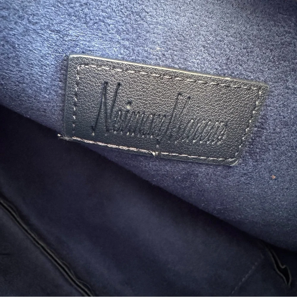 NEW Neiman Marcus Vegan Faux Leather Large Tote Bag Blue